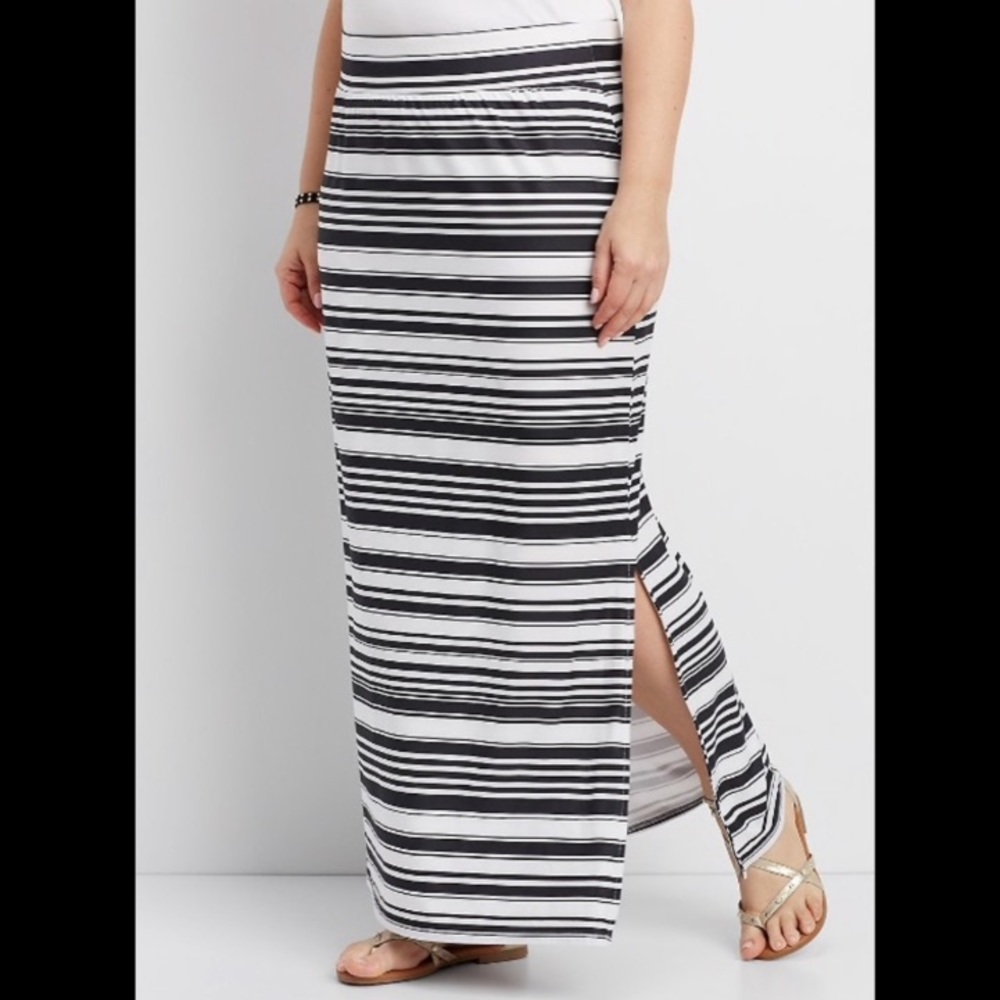 Soft black and white striped maxi skirt